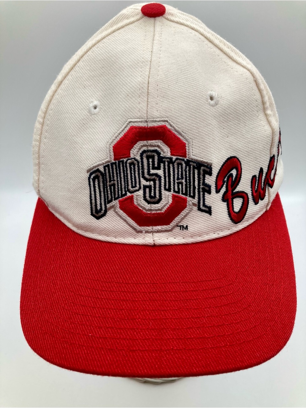 Vintage Ohio State Buckeyes SnapBack Hat Cap Varsity Apex One White Red Script